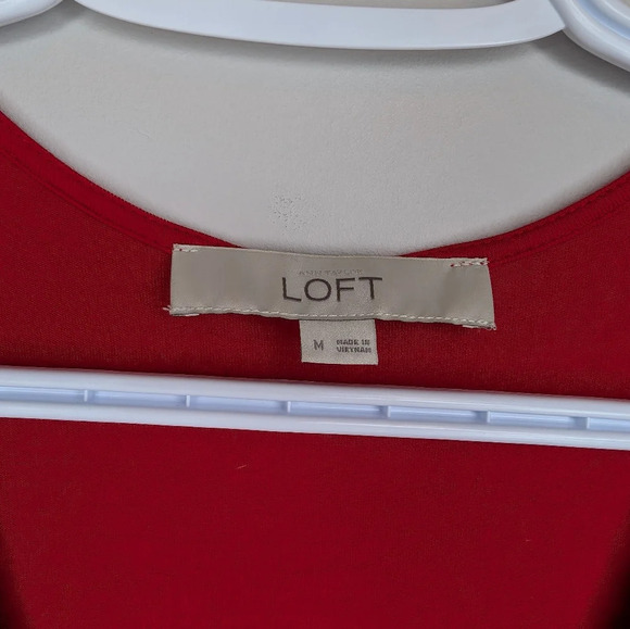 LOFT Lightweight Stretch A-line Sleeveless Red Frill Scoop Neck Dress Women M - Picture 3 of 9